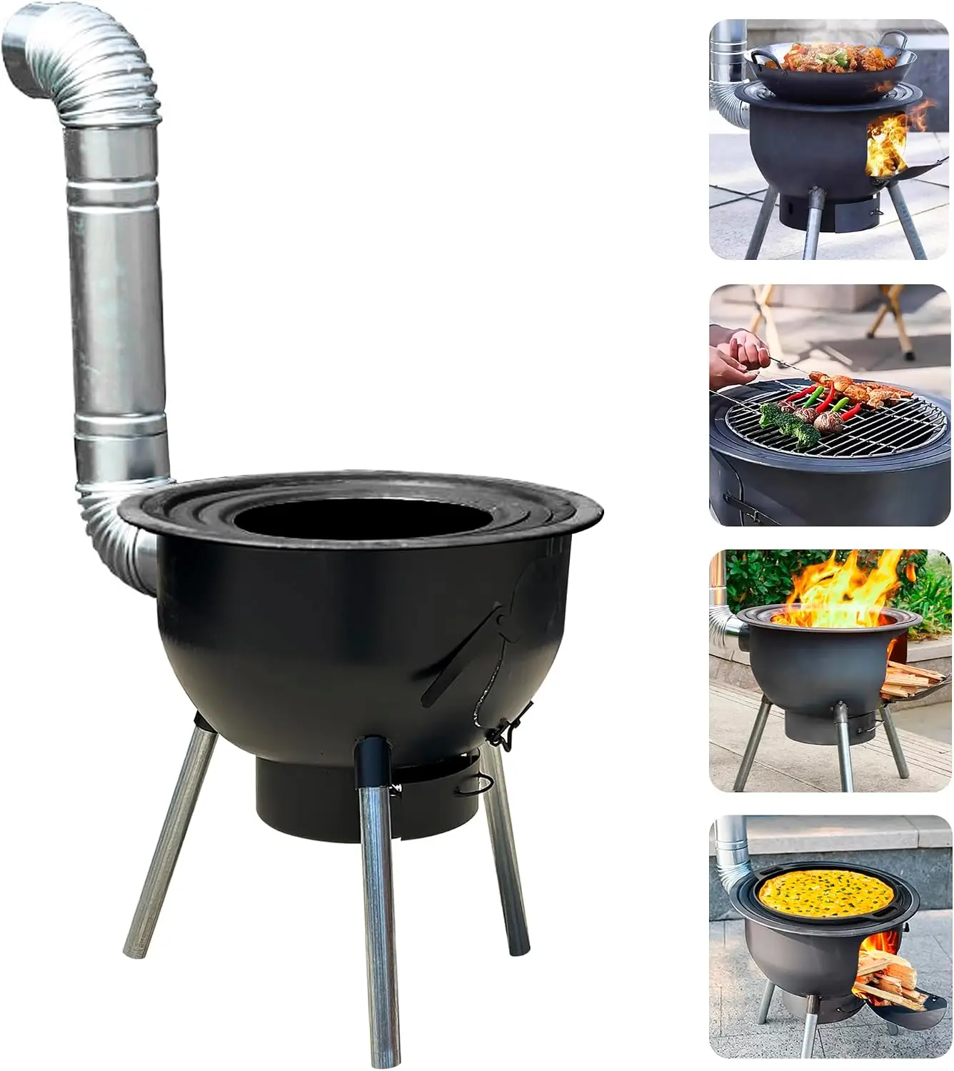 Outdoor Camping Wood Burning Stove - Fogão a Lenha Multifuncional com Grelha,