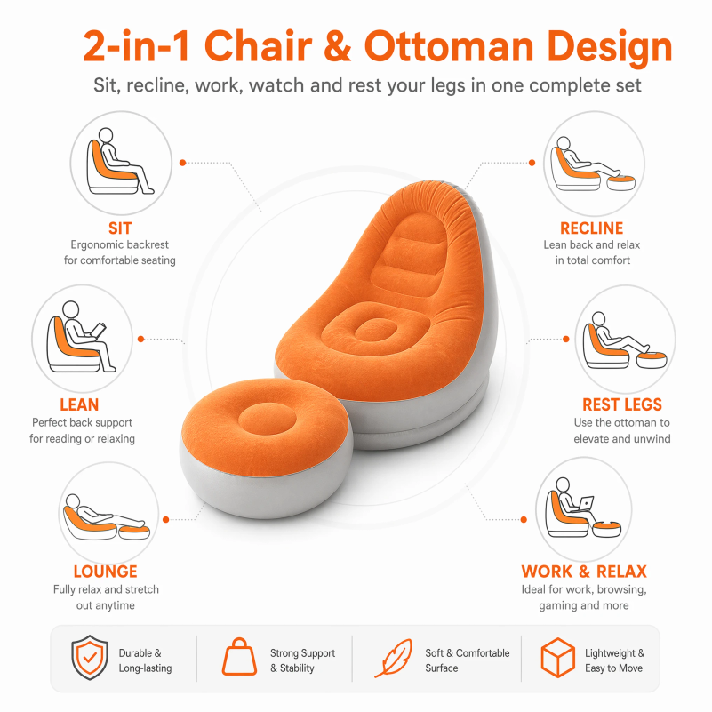 Conjunto de Sofá Inflável com  - Outdoor Camping Recliner Chairs avaliação e preço