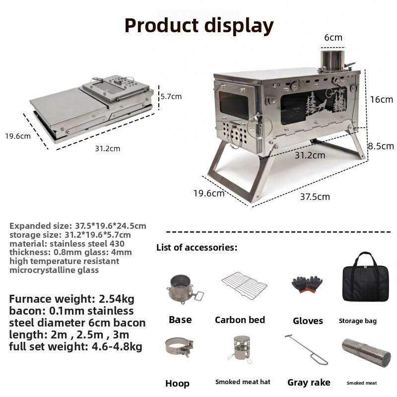 Fogão a Lenha Portátil Dobráve - Outdoor Camping Wood Burning Stove avaliação e preço